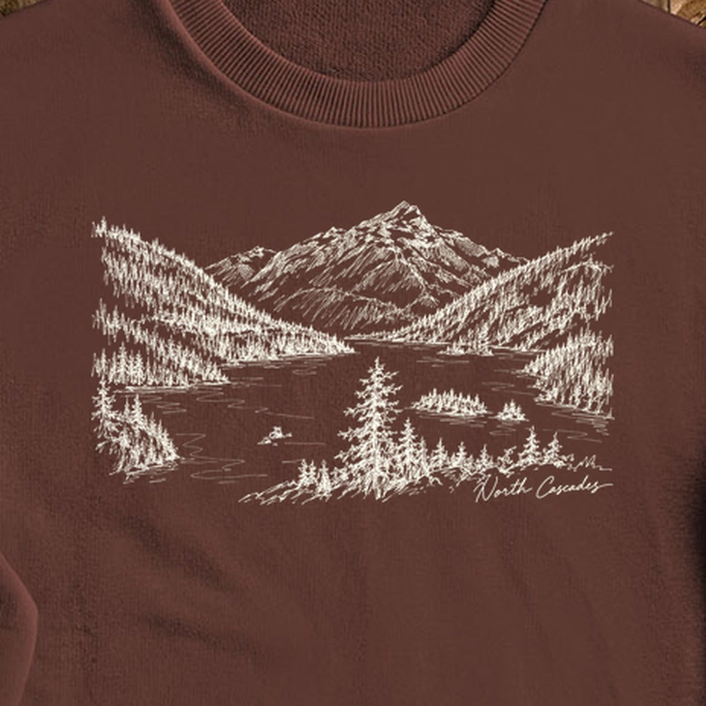 North Cascades Line Drawing Crewneck Sweatshirt
