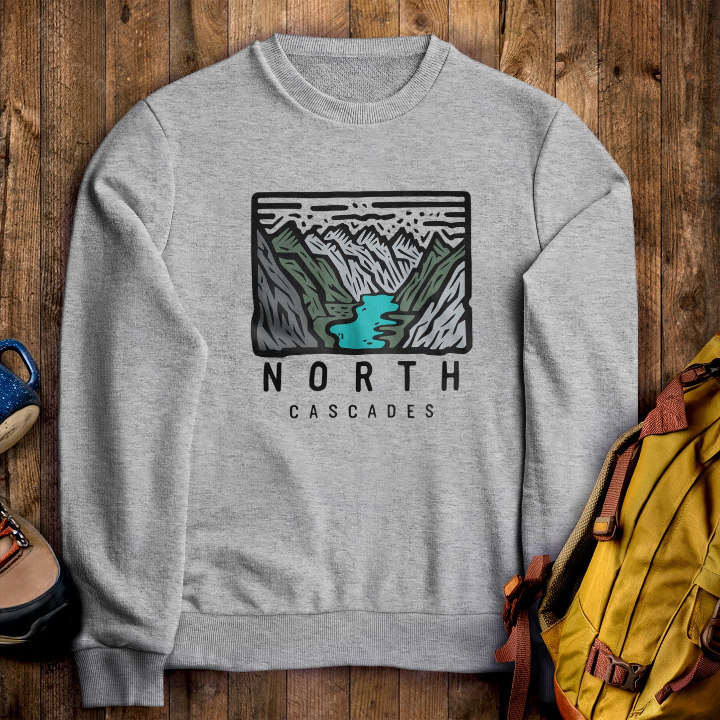 North Cascades National Park Crewneck Sweatshirt Sport Grey Adventure and Outdoors Themed Sweatshirt