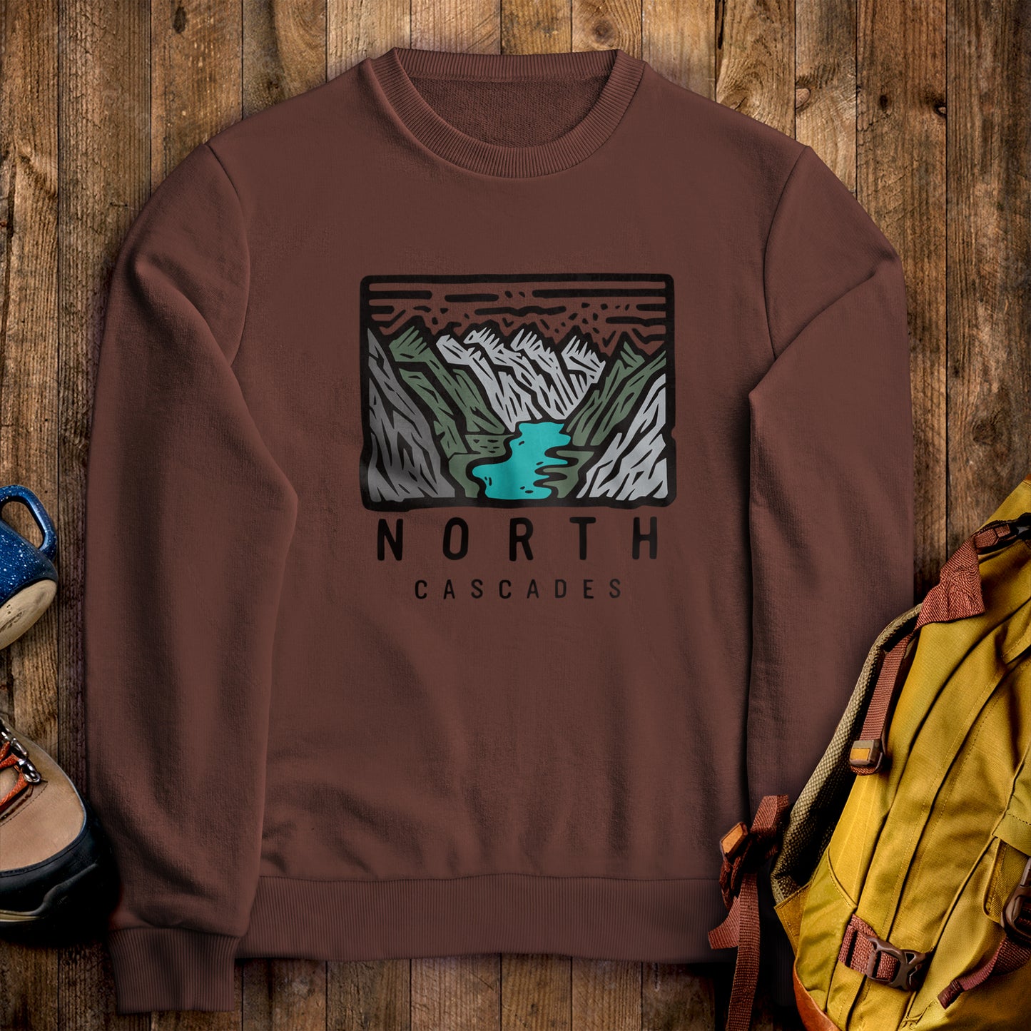 North Cascades National Park Crewneck Sweatshirt Cocoa Adventure and Outdoors Themed Sweatshirt