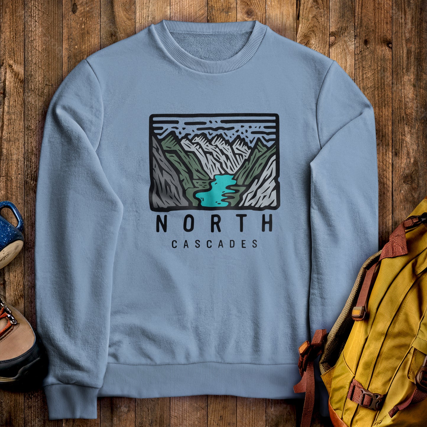 North Cascades National Park Crewneck Sweatshirt Stone Blue Adventure and Outdoors Themed Sweatshirt