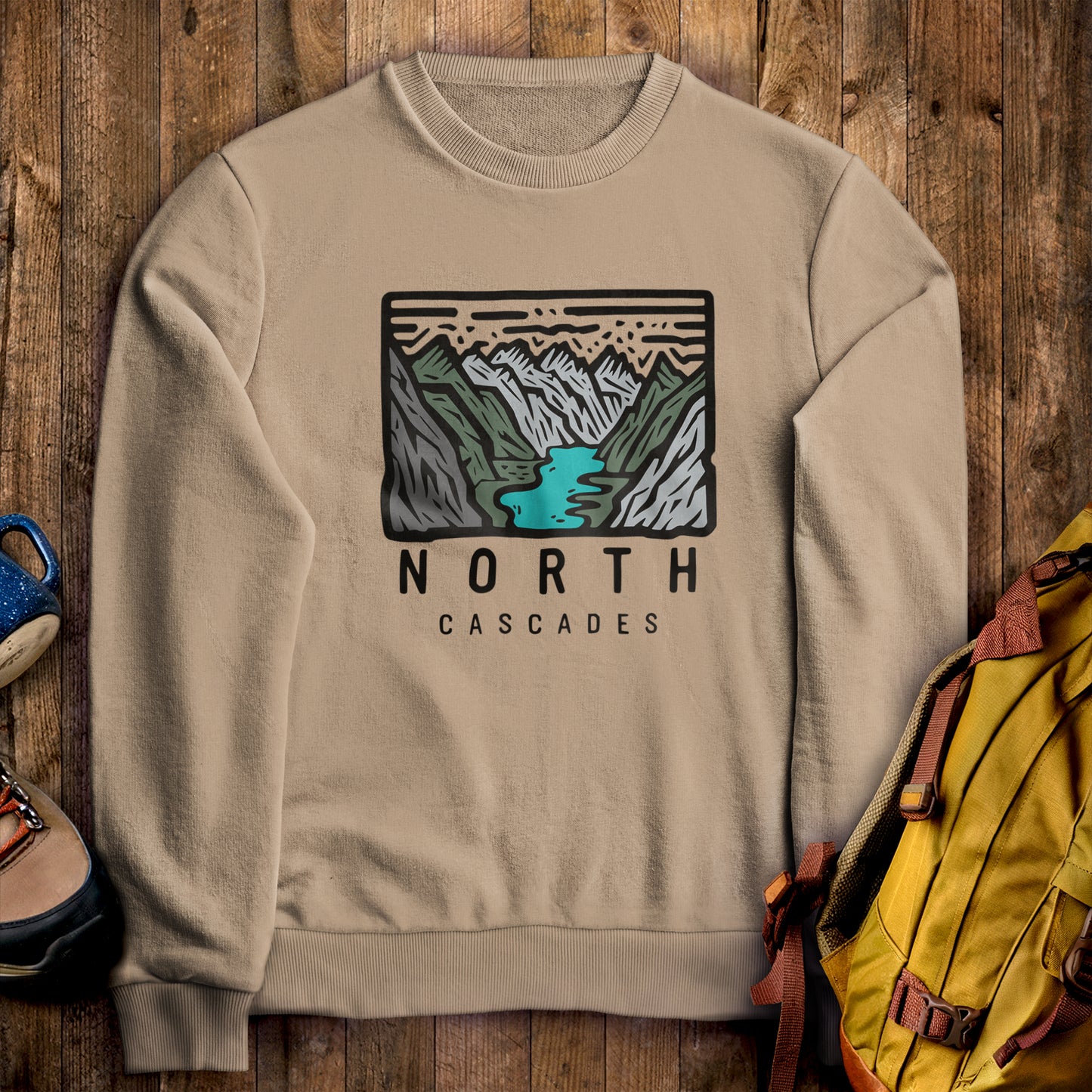 North Cascades National Park Crewneck Sweatshirt Sand Adventure and Outdoors Themed Sweatshirt