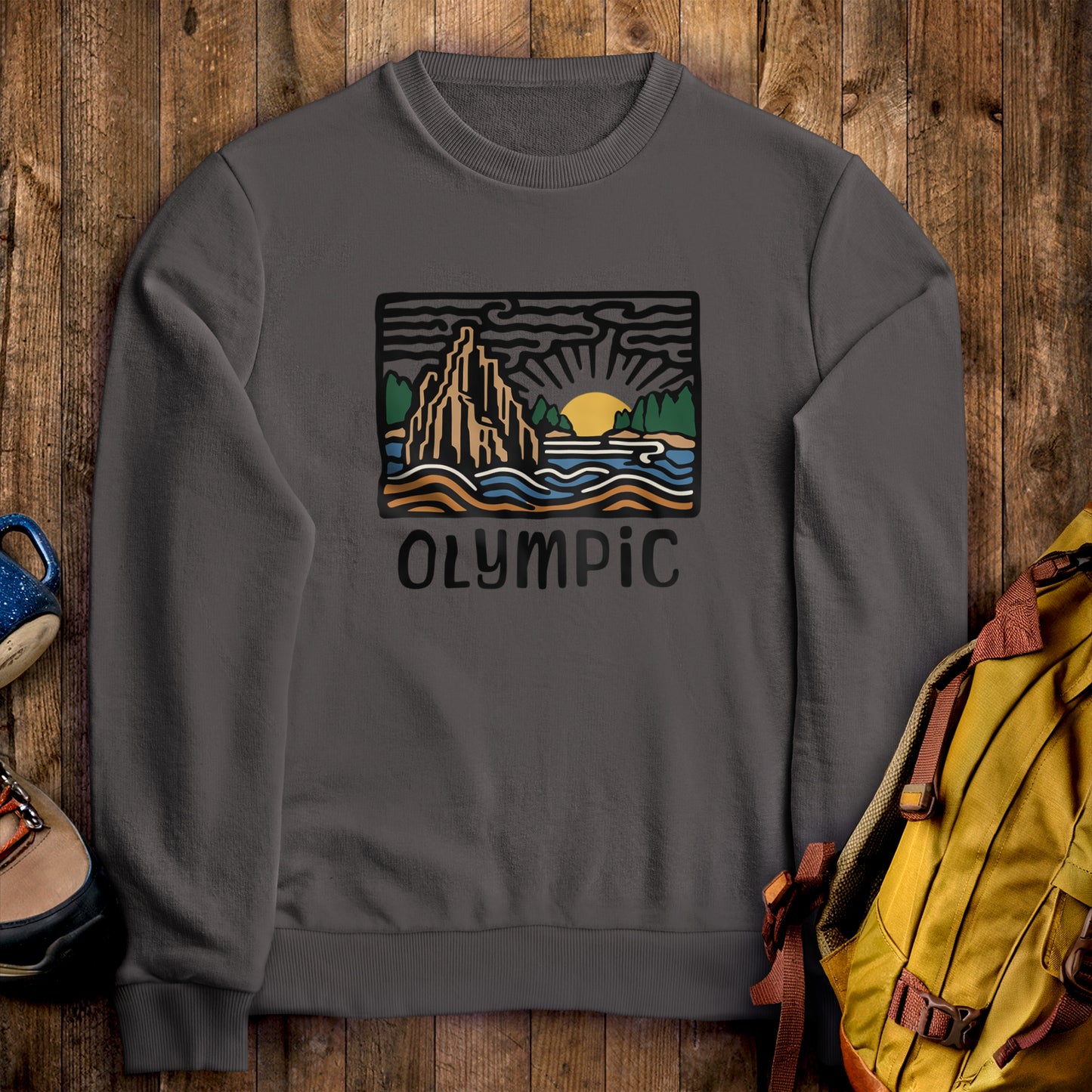 Olympic National Park Crewneck Sweatshirt Charcoal Adventure and Outdoors Themed Sweatshirt