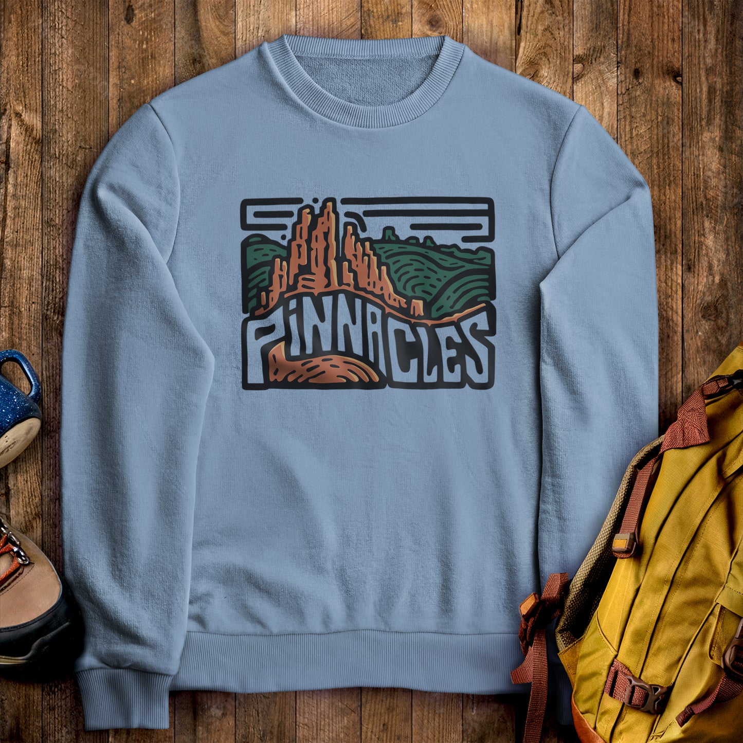 Pinnacles National Park Crewneck Sweatshirt Stone Blue Adventure and Outdoors Themed Sweatshirt