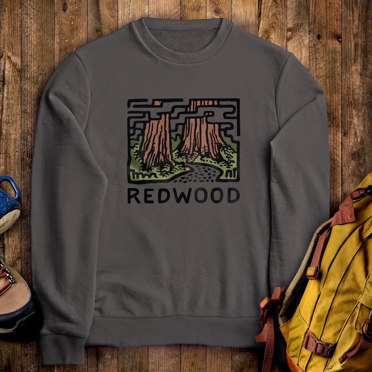 Redwood National Park Crewneck Sweatshirt Charcoal Adventure and Outdoors Themed Sweatshirt