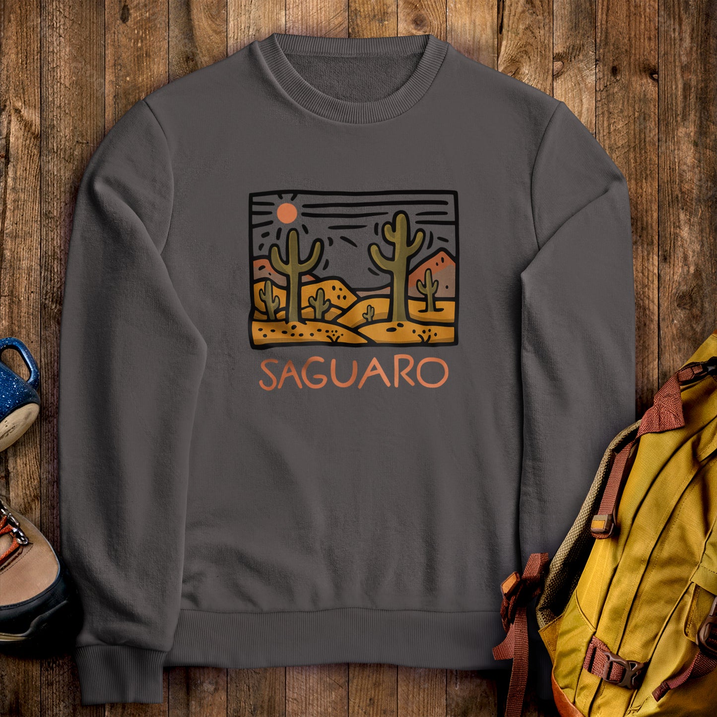Saguaro National Park Crewneck Sweatshirt Charcoal Adventure and Outdoors Themed Sweatshirt