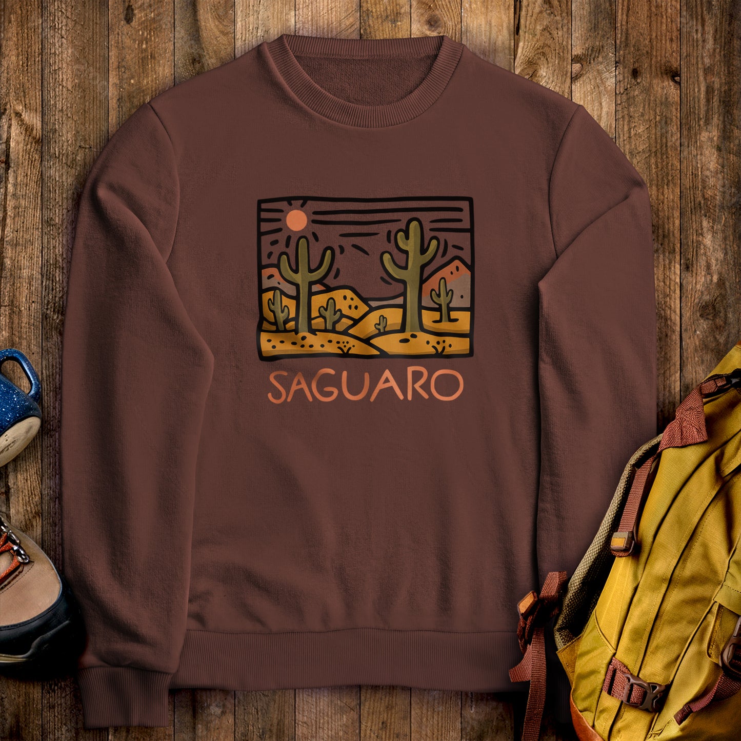 Saguaro National Park Crewneck Sweatshirt Cocoa Adventure and Outdoors Themed Sweatshirt
