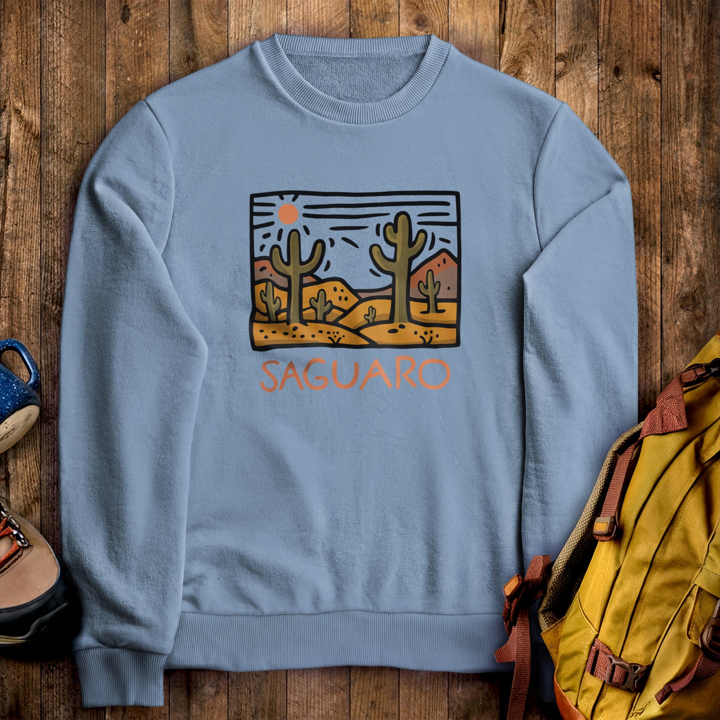 Saguaro National Park Crewneck Sweatshirt Stone Blue Adventure and Outdoors Themed Sweatshirt