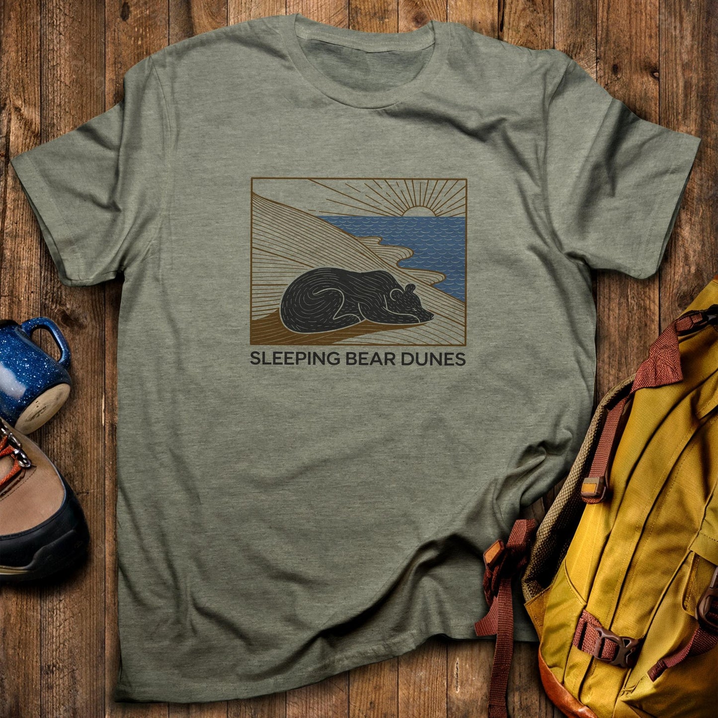 Sleeping Bear Dunes National Lakeshore T-Shirt Heather Military Green Adventure and Outdoors Themed T-Shirt