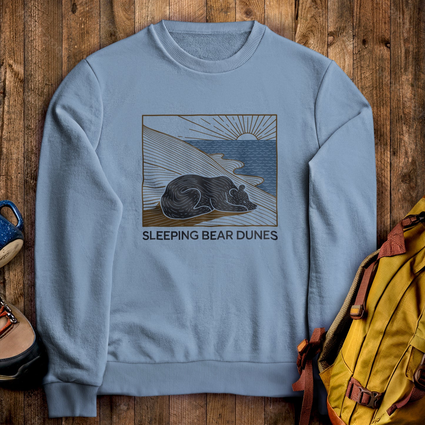 Sleeping Bear Dunes National Lakeshore Crewneck Sweatshirt Stone Blue Adventure and Outdoors Themed Sweatshirt