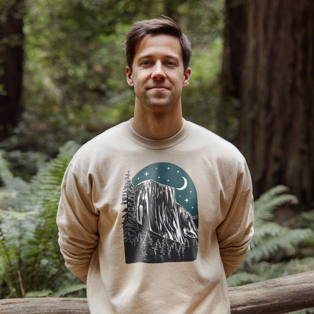 Yosemite at Night Crewneck Sweatshirt Adventure and Outdoors Themed Sweatshirt
