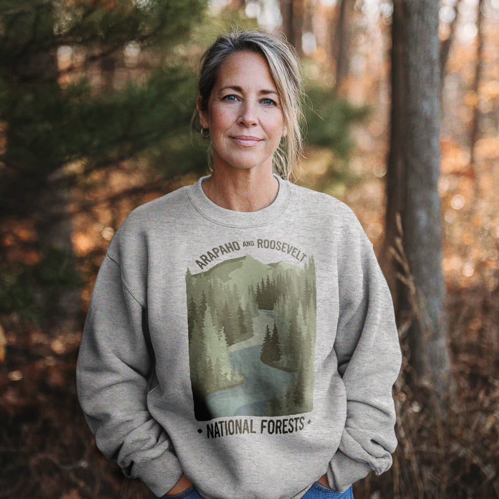 Arapaho and Roosevelt National Forests Crewneck Sweatshirt Adventure and Outdoors Themed Sweatshirt
