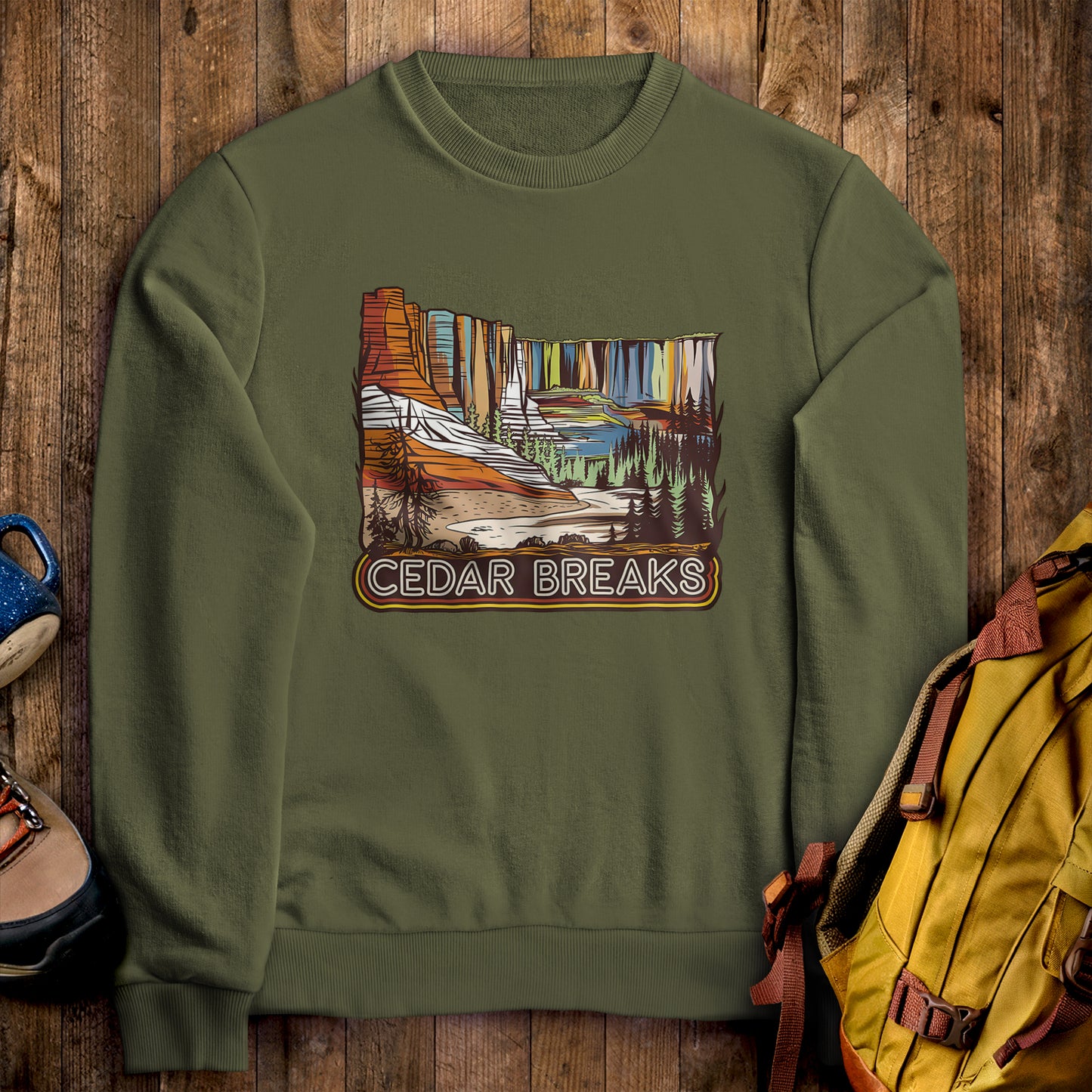 Cedar Breaks National Forest Sweatshirt Military Green Adventure and Outdoors Themed Sweatshirt