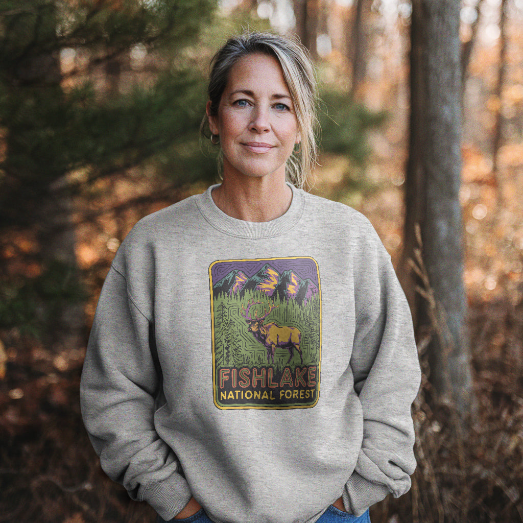 Fishlake National Forest Elk Crewneck Sweatshirt Adventure and Outdoors Themed Sweatshirt