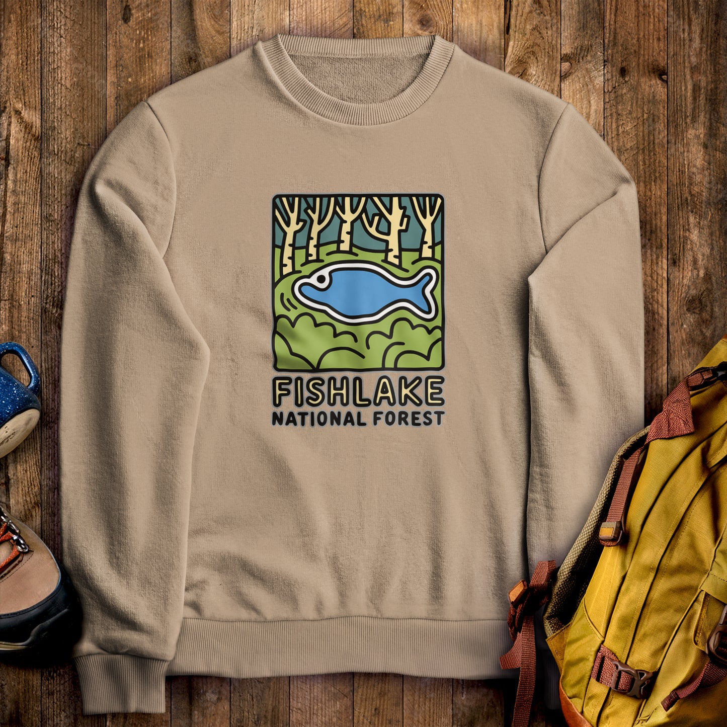 Fishlake National Forest Crewneck Sweatshirt Sand Adventure and Outdoors Themed Sweatshirt