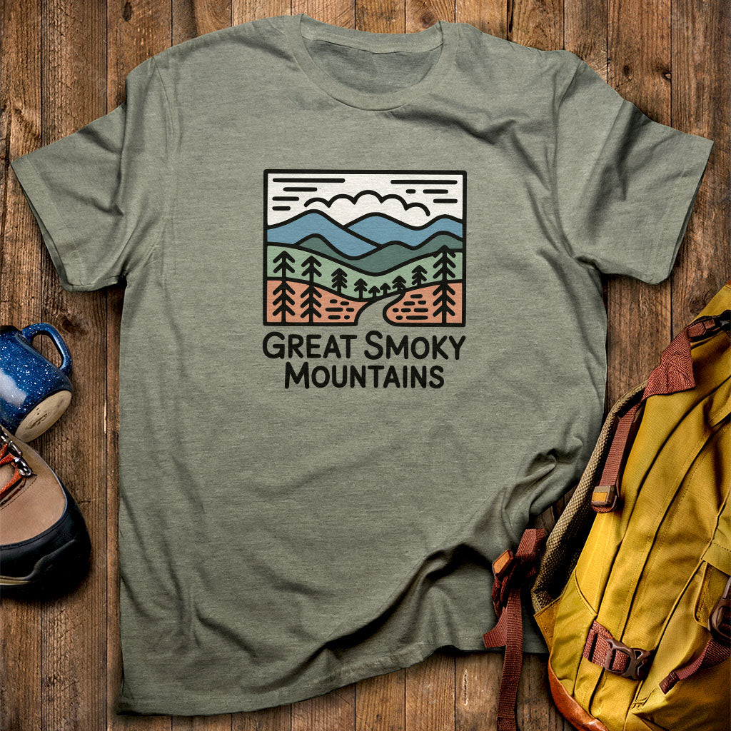 Great Smoky Mountains National Park T-Shirt Heather Military Green Adventure and Outdoors Themed T-Shirt