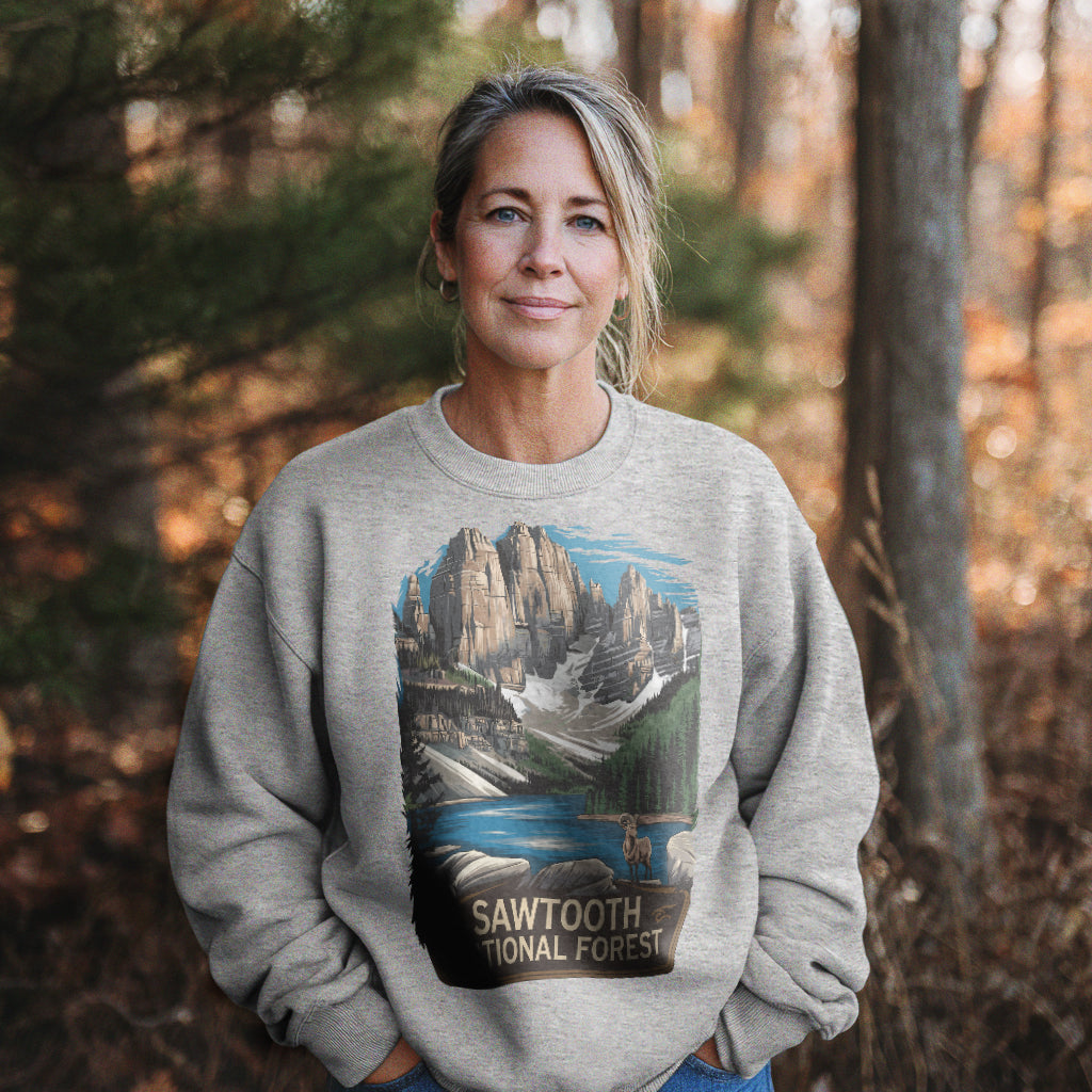 Sawtooth National Forest Crewneck Sweatshirt Adventure and Outdoors Themed Sweatshirt