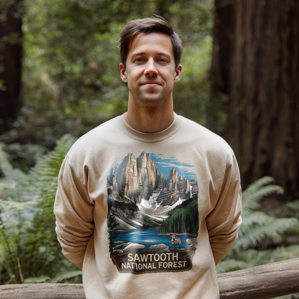 Sawtooth National Forest Crewneck Sweatshirt Adventure and Outdoors Themed Sweatshirt