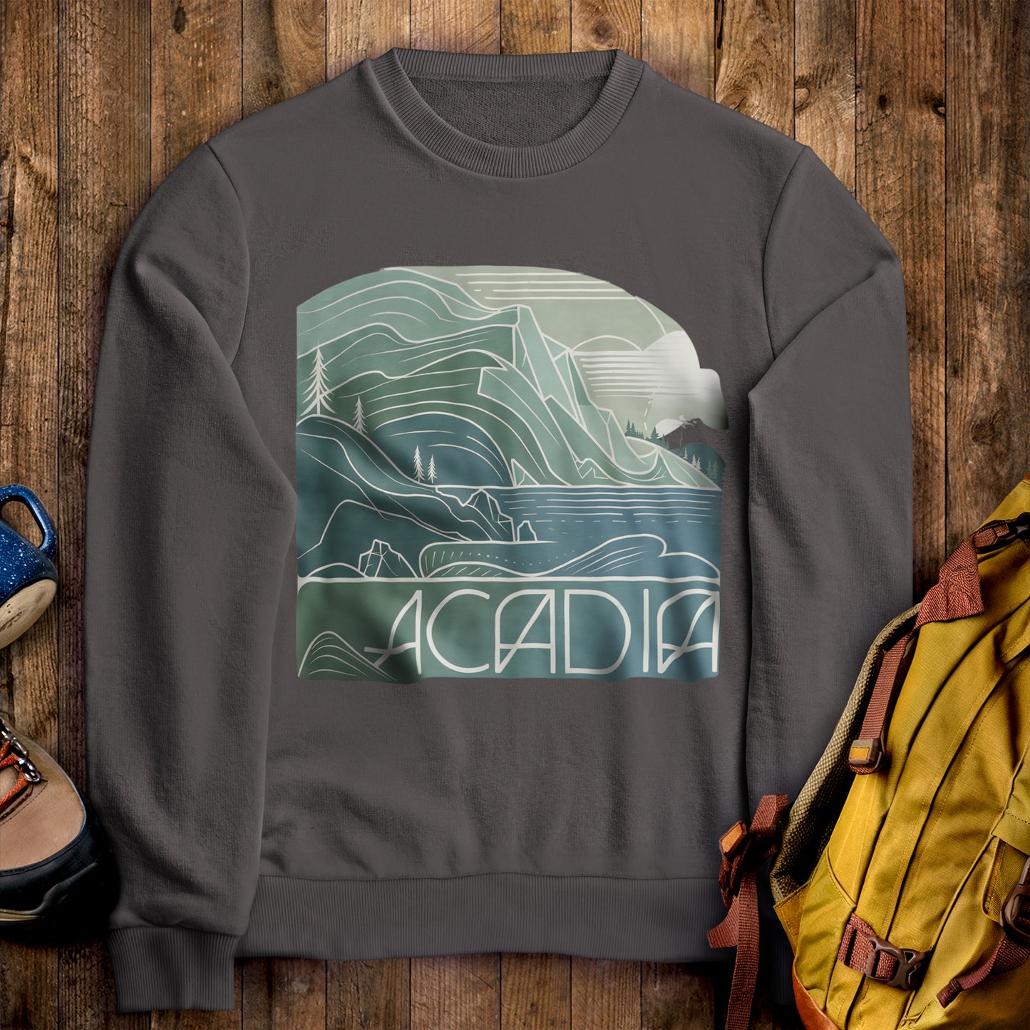 Acadia National Park Crewneck Sweatshirt Charcoal Adventure and Outdoors Themed Sweatshirt