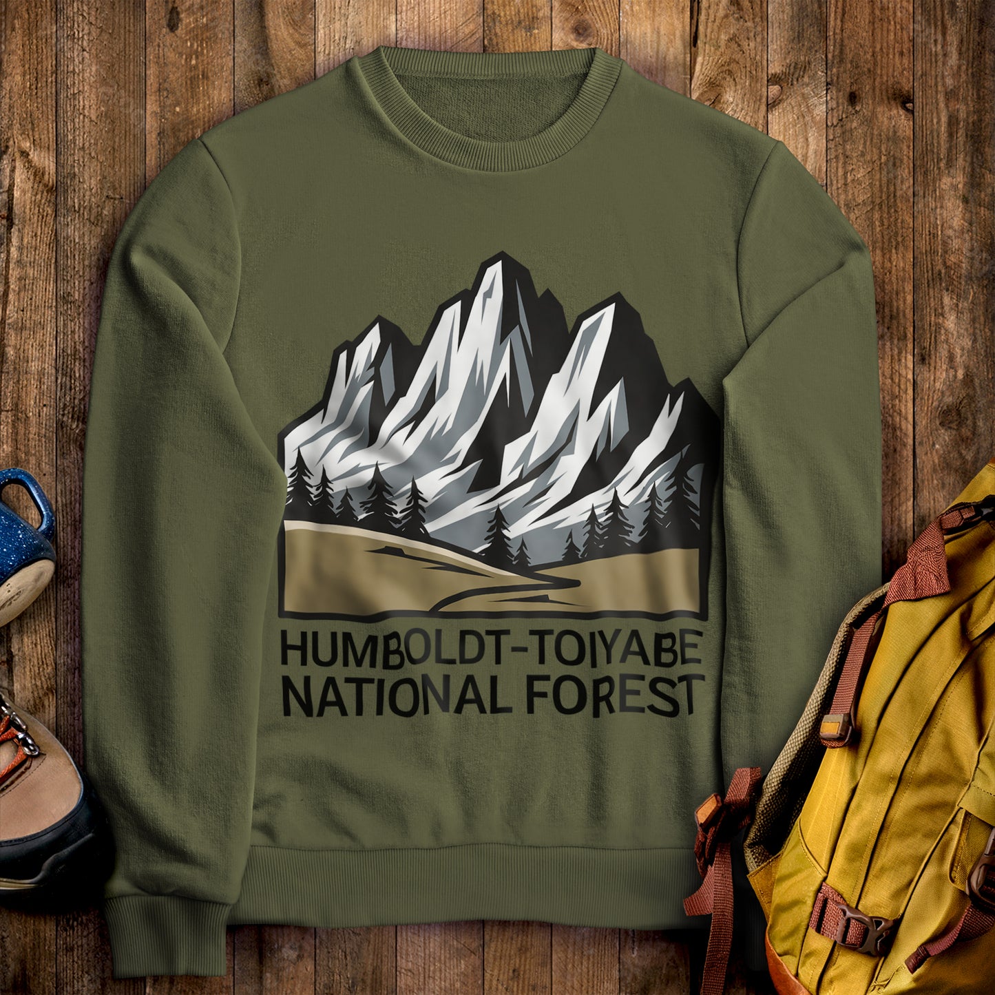 Humbolt-Toiyabe National Forest Crewneck Sweatshirt Military Green Adventure and Outdoors Themed Sweatshirt