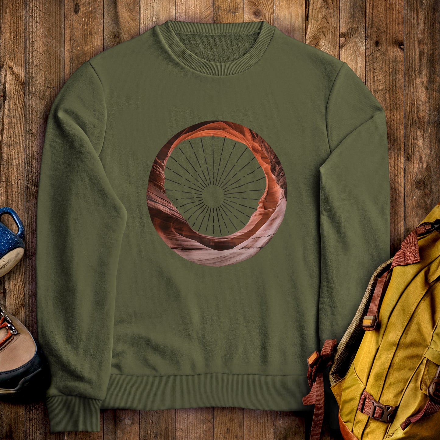 Arches National Park Crewneck Sweatshirt Military Green Adventure and Outdoors Themed Sweatshirt