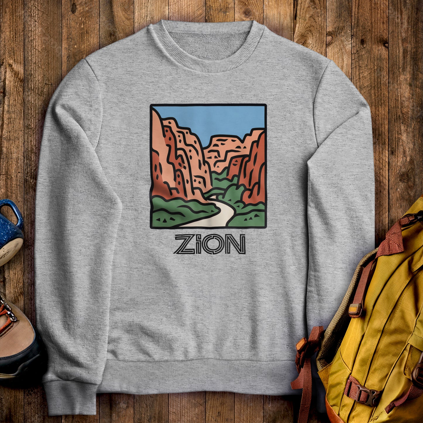 Zion National Park Crewneck Sweatshirt Sport Grey Adventure and Outdoors Themed Sweatshirt
