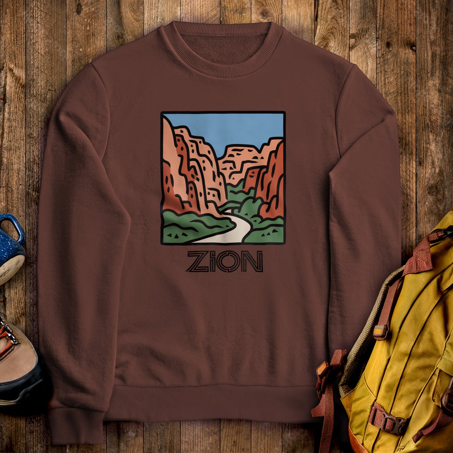 Zion National Park Crewneck Sweatshirt Cocoa Adventure and Outdoors Themed Sweatshirt