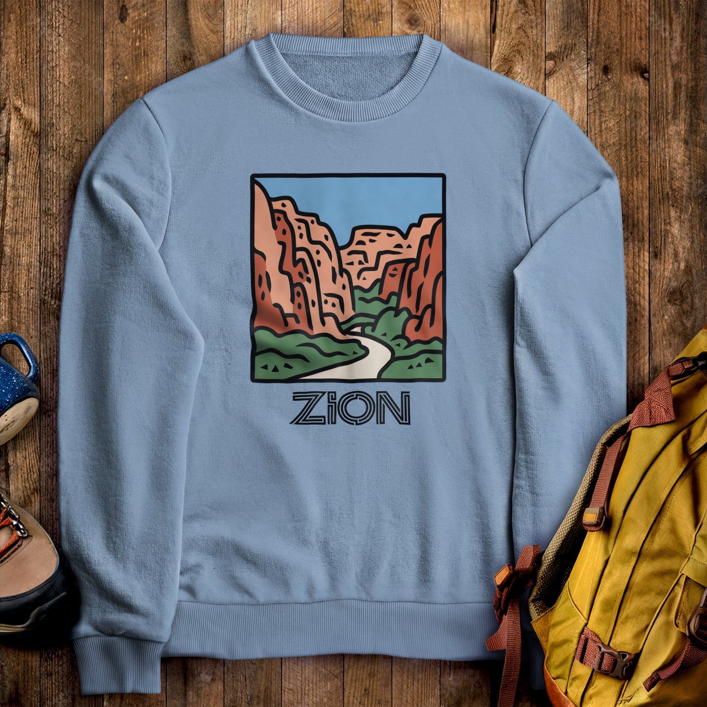 Zion National Park Crewneck Sweatshirt Stone Blue Adventure and Outdoors Themed Sweatshirt
