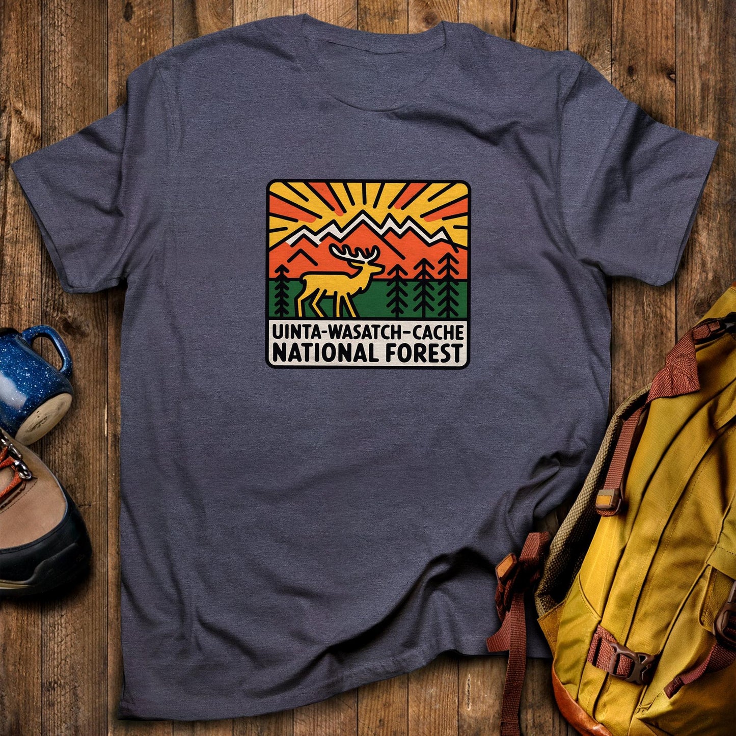 Uinta-Wasatch-Cache National Forest T-Shirt Heather Navy Adventure and Outdoors Themed T-Shirt