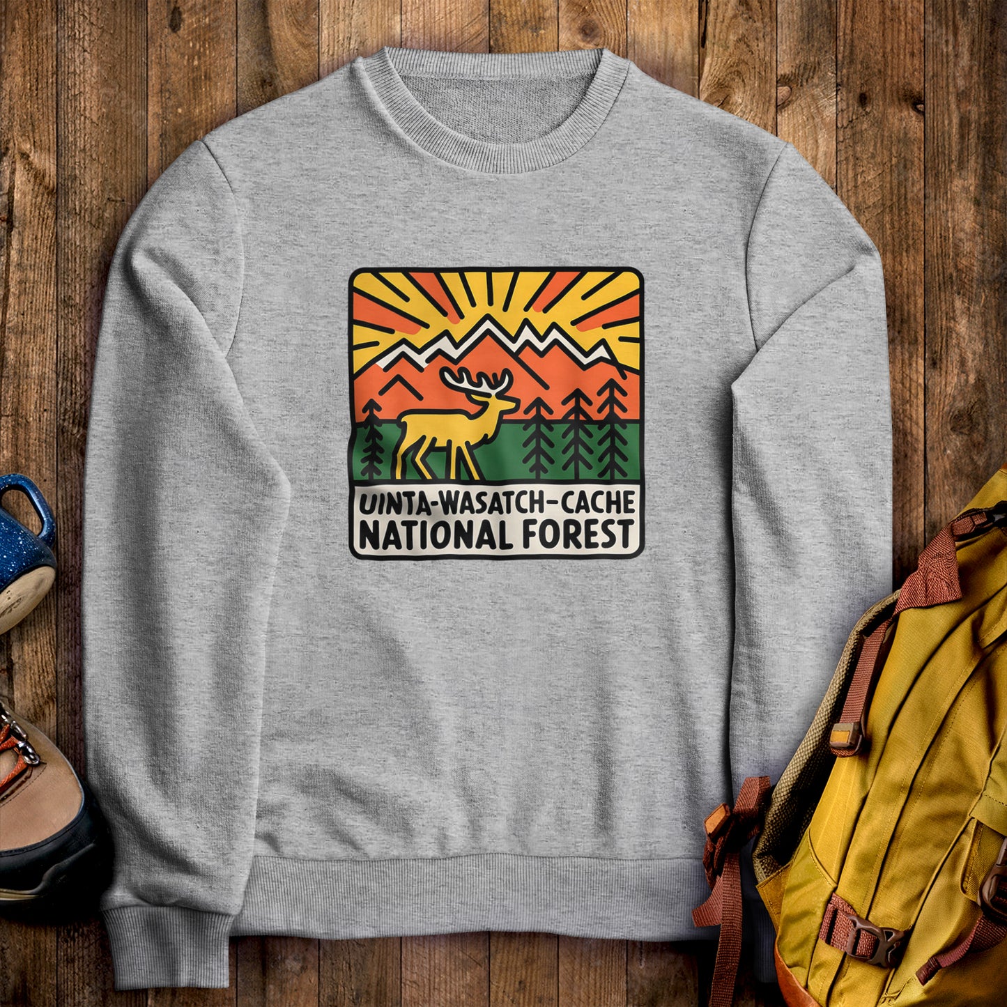 Uinta-Wasatch-Cache National Forest Crewneck Sweatshirt Sport Grey Adventure and Outdoors Themed Sweatshirt