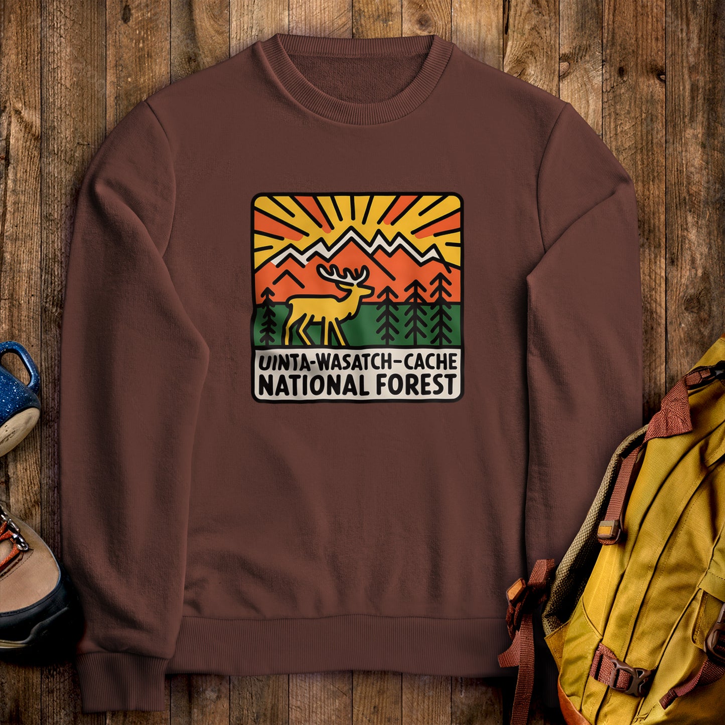 Uinta-Wasatch-Cache National Forest Crewneck Sweatshirt Cocoa Adventure and Outdoors Themed Sweatshirt