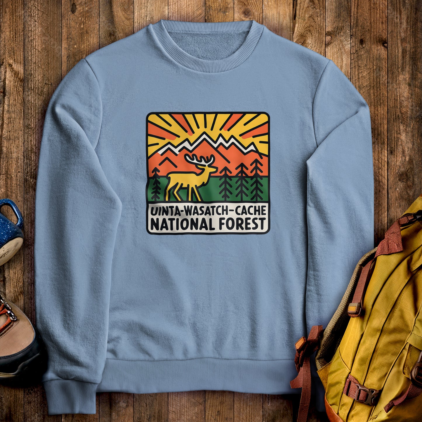 Uinta-Wasatch-Cache National Forest Crewneck Sweatshirt Stone Blue Adventure and Outdoors Themed Sweatshirt