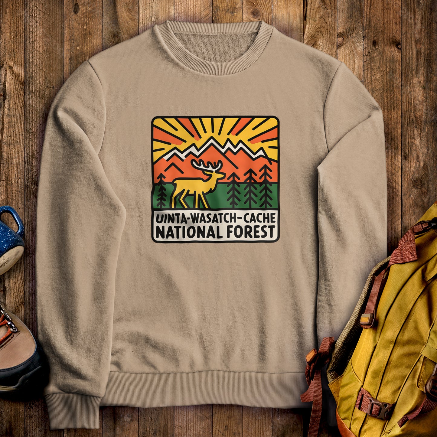 Uinta-Wasatch-Cache National Forest Crewneck Sweatshirt Sand Adventure and Outdoors Themed Sweatshirt