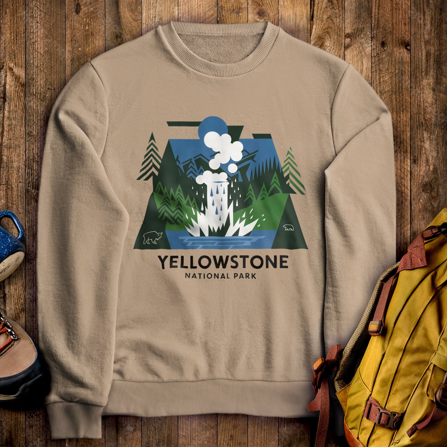 Yellowstone National Park Crewneck Sweatshirt Sand Adventure and Outdoors Themed Sweatshirt