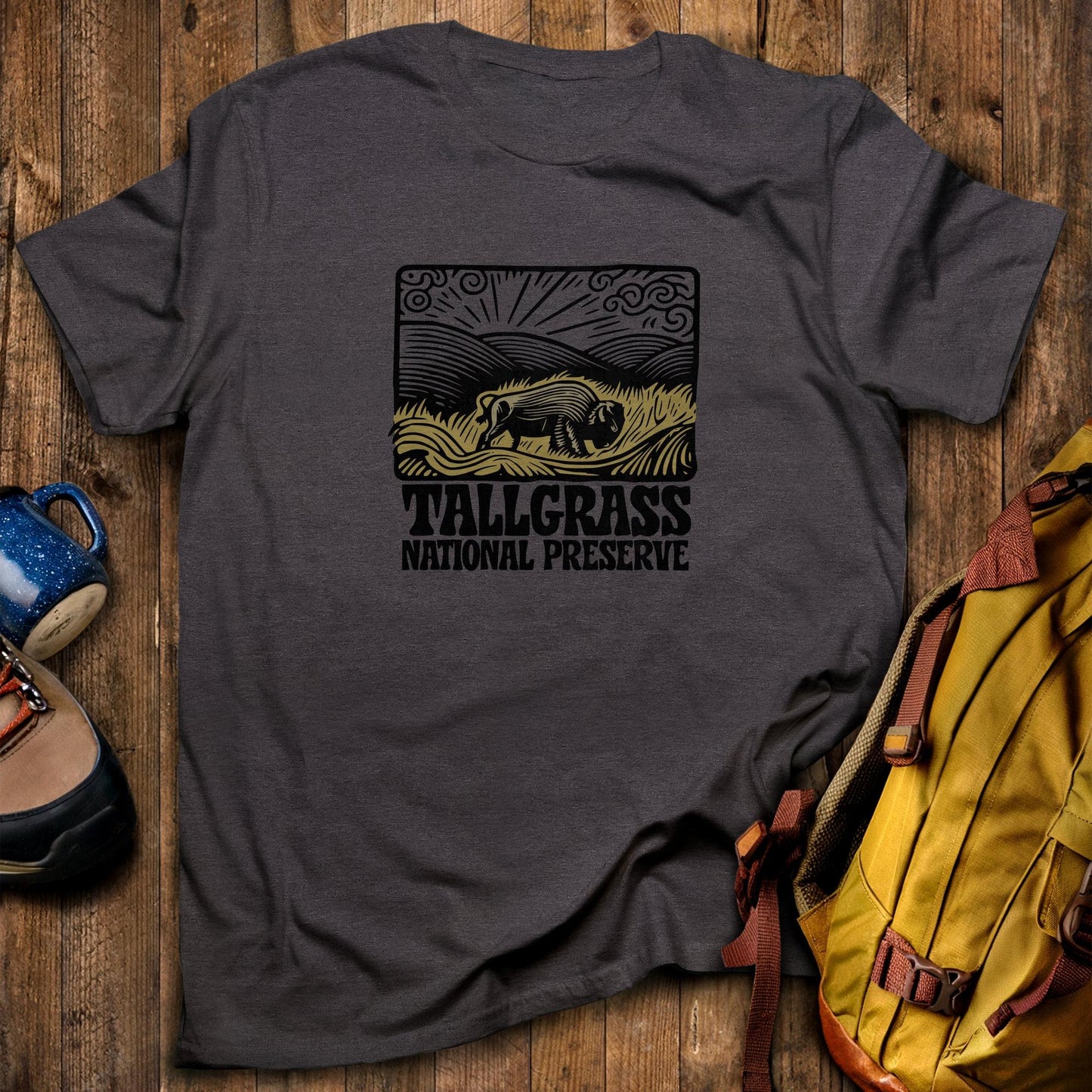 Tallgrass National Preserve T-Shirt Dark Heather Adventure and Outdoors Themed T-Shirt