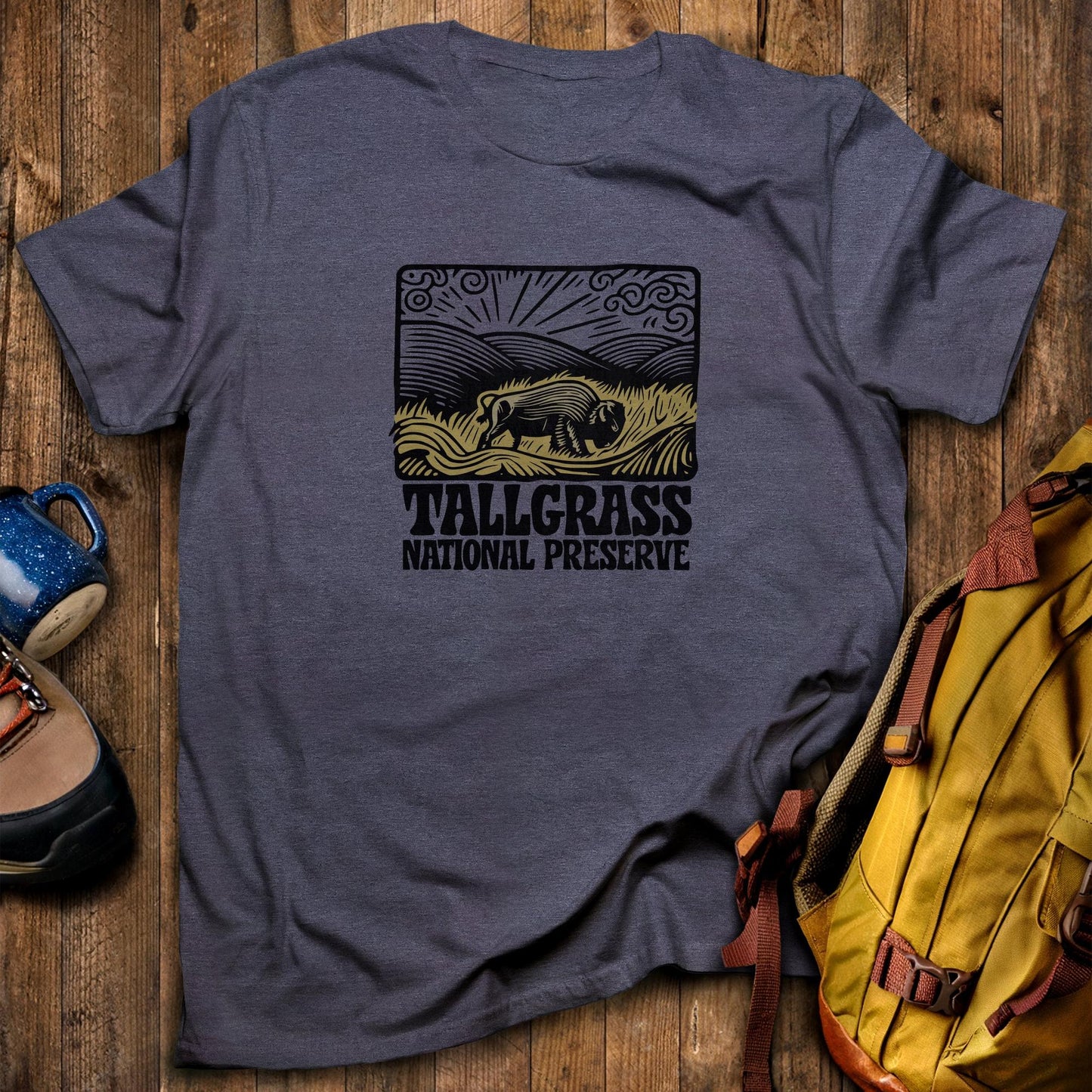 Tallgrass National Preserve T-Shirt Heather Navy Adventure and Outdoors Themed T-Shirt