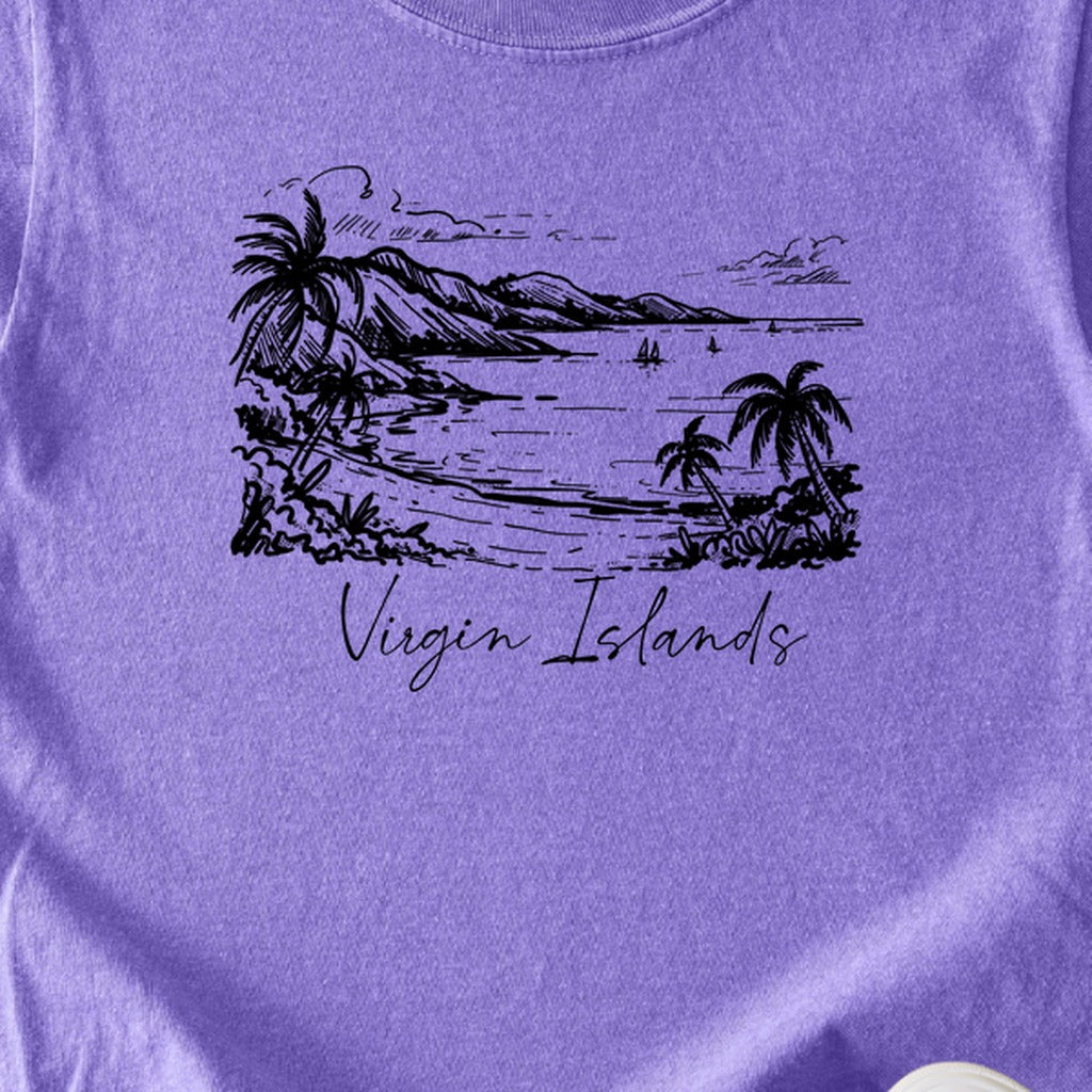 Virgin Islands National Park Line Drawing Kids Cotton T-Shirt