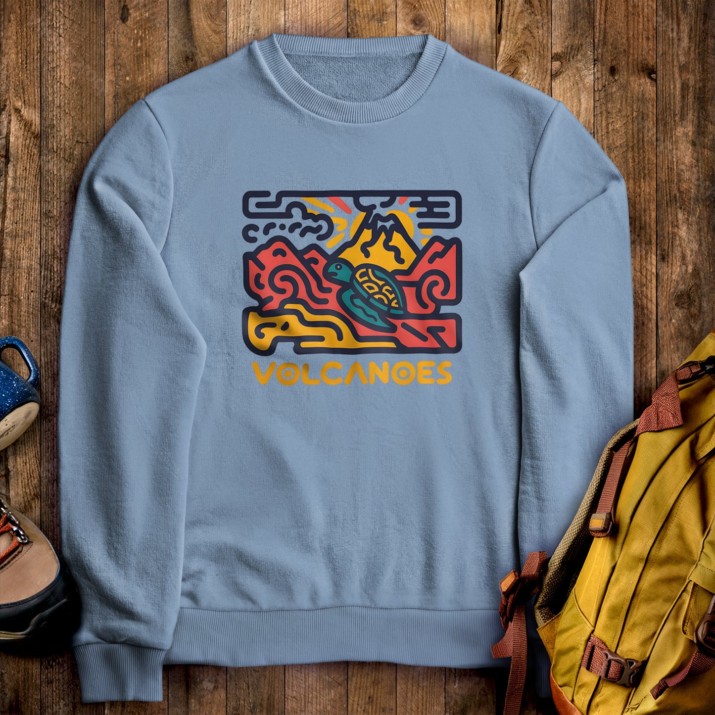 Hawai'i Volcanoes National Park Crewneck Sweatshirt Stone Blue Adventure and Outdoors Themed Sweatshirt