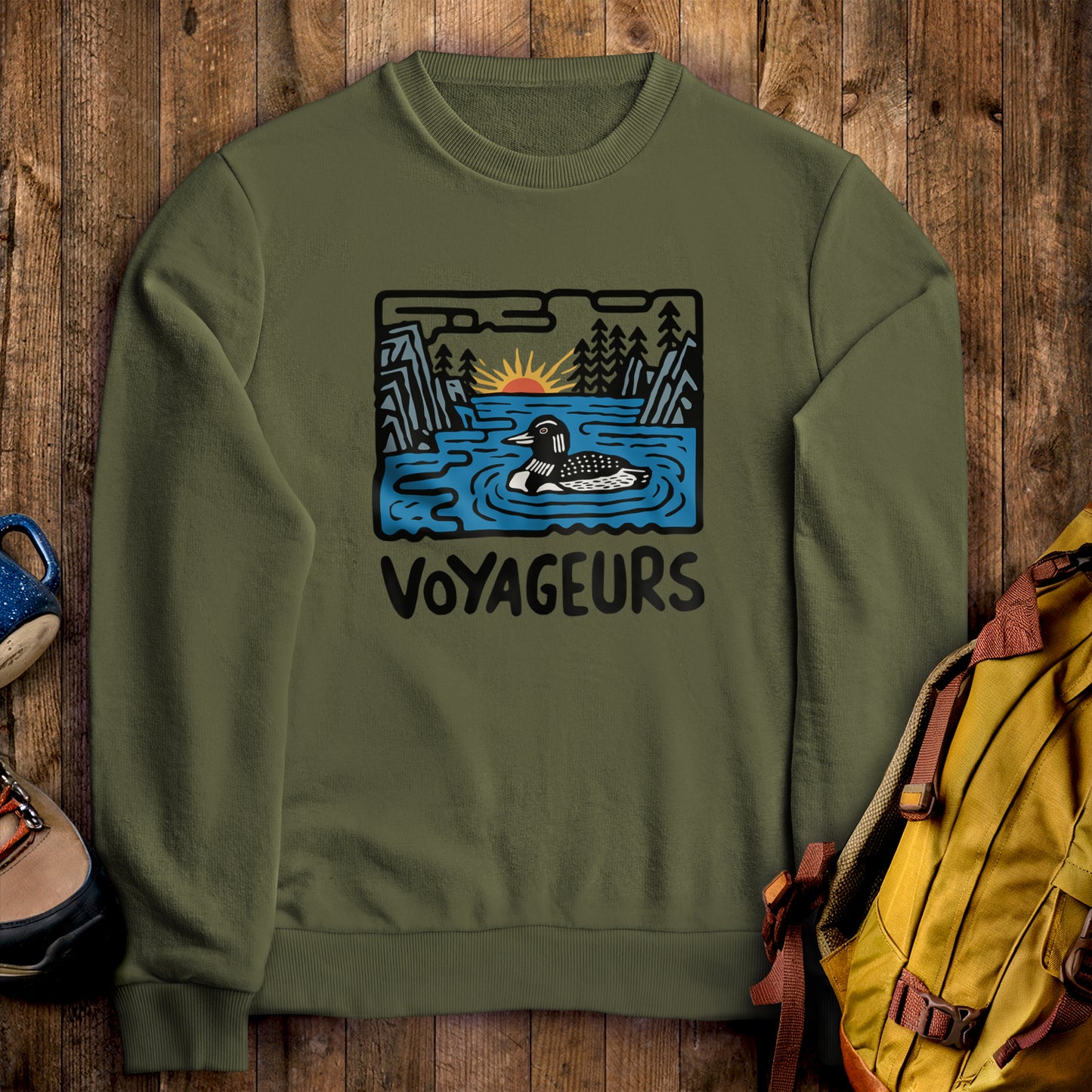Voyageurs National Park Crewneck Sweatshirt Military Green Adventure and Outdoors Themed Sweatshirt