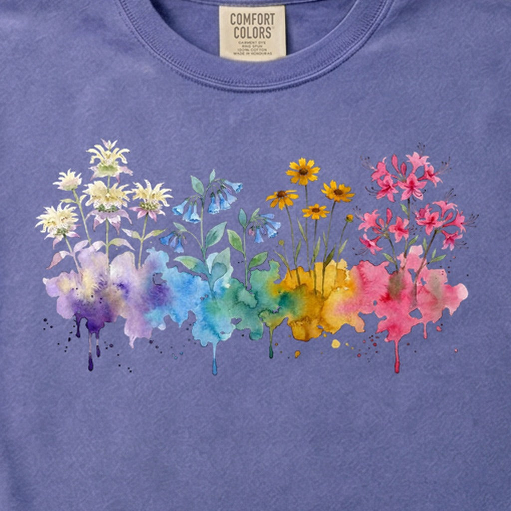 Watercolor Hot Springs Wildflowers Cotton T-Shirt