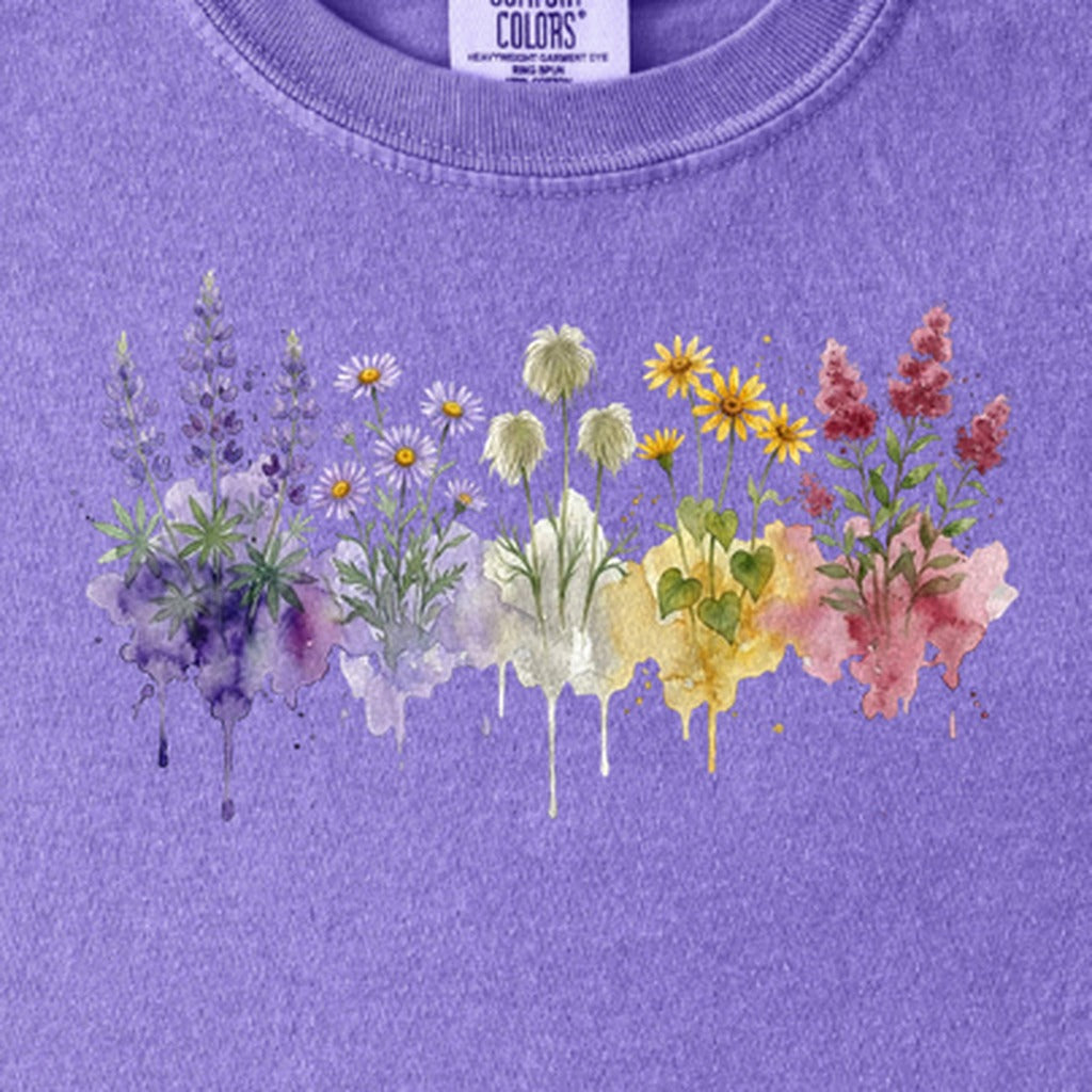 Watercolor North Cascades Wildflowers Kids Cotton T-Shirt