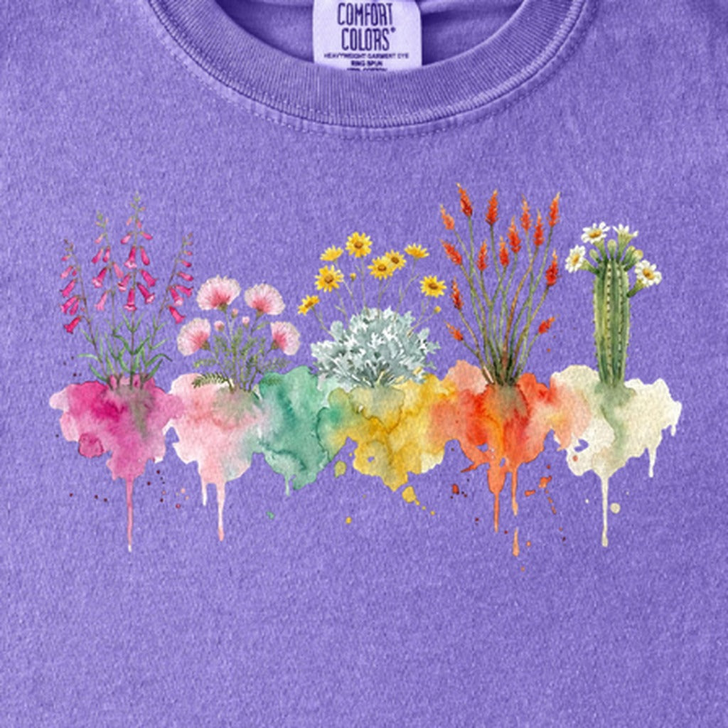 Watercolor Saguaro Wildflowers Kids Cotton T-Shirt