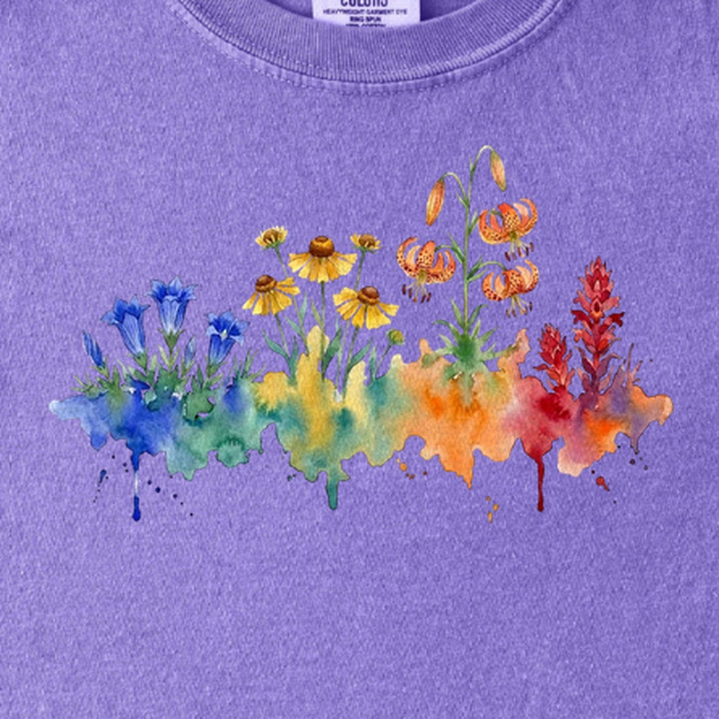 Watercolor Sequoia Wildflowers Kids Cotton T-Shirt