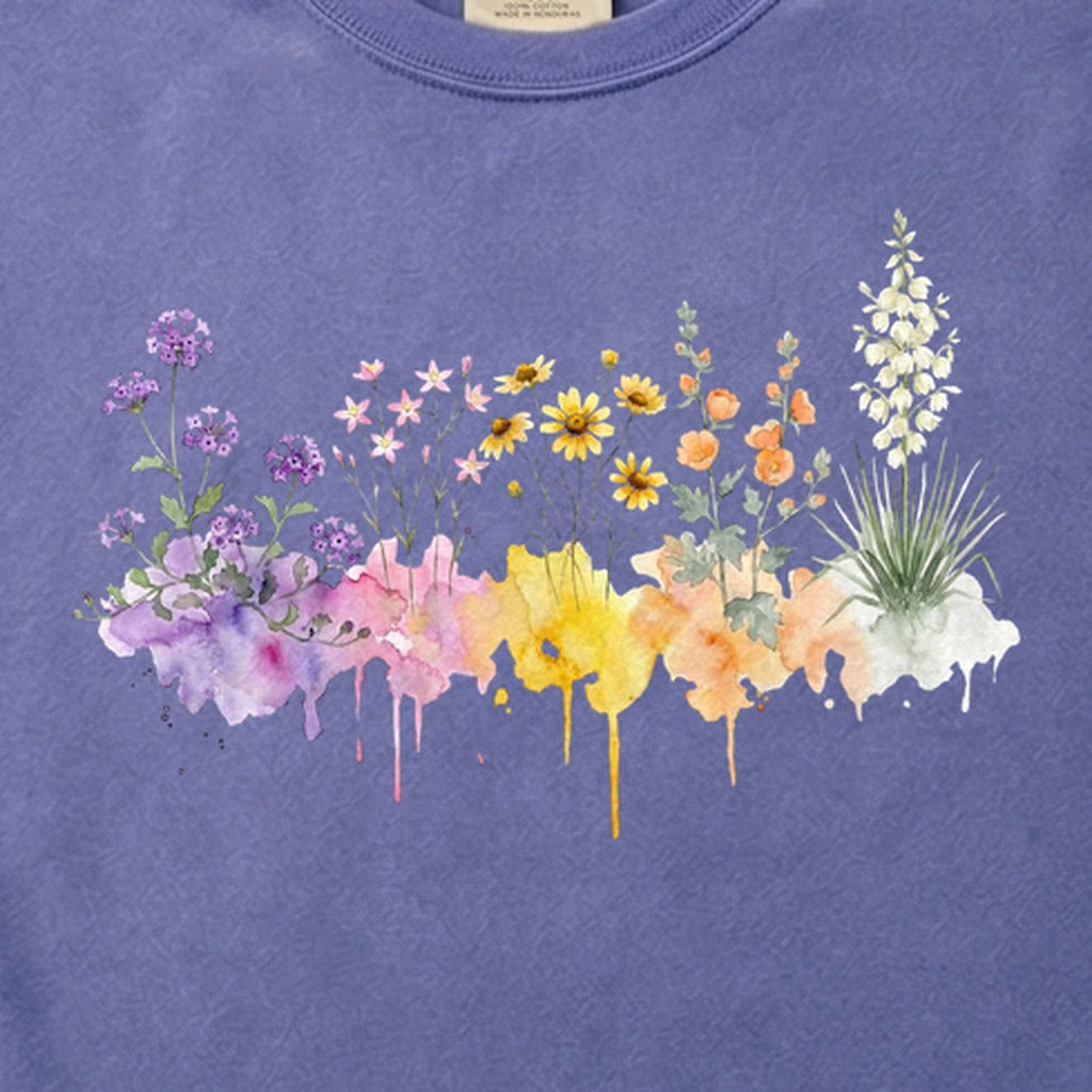 Watercolor White Sands Wildflowers Cotton T-Shirt