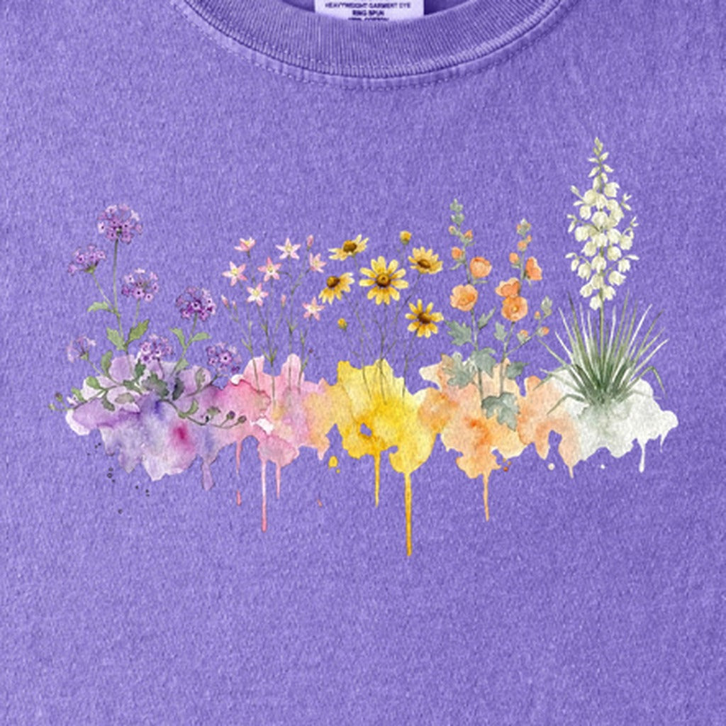 Watercolor White Sands Wildflowers Kids Cotton T-Shirt