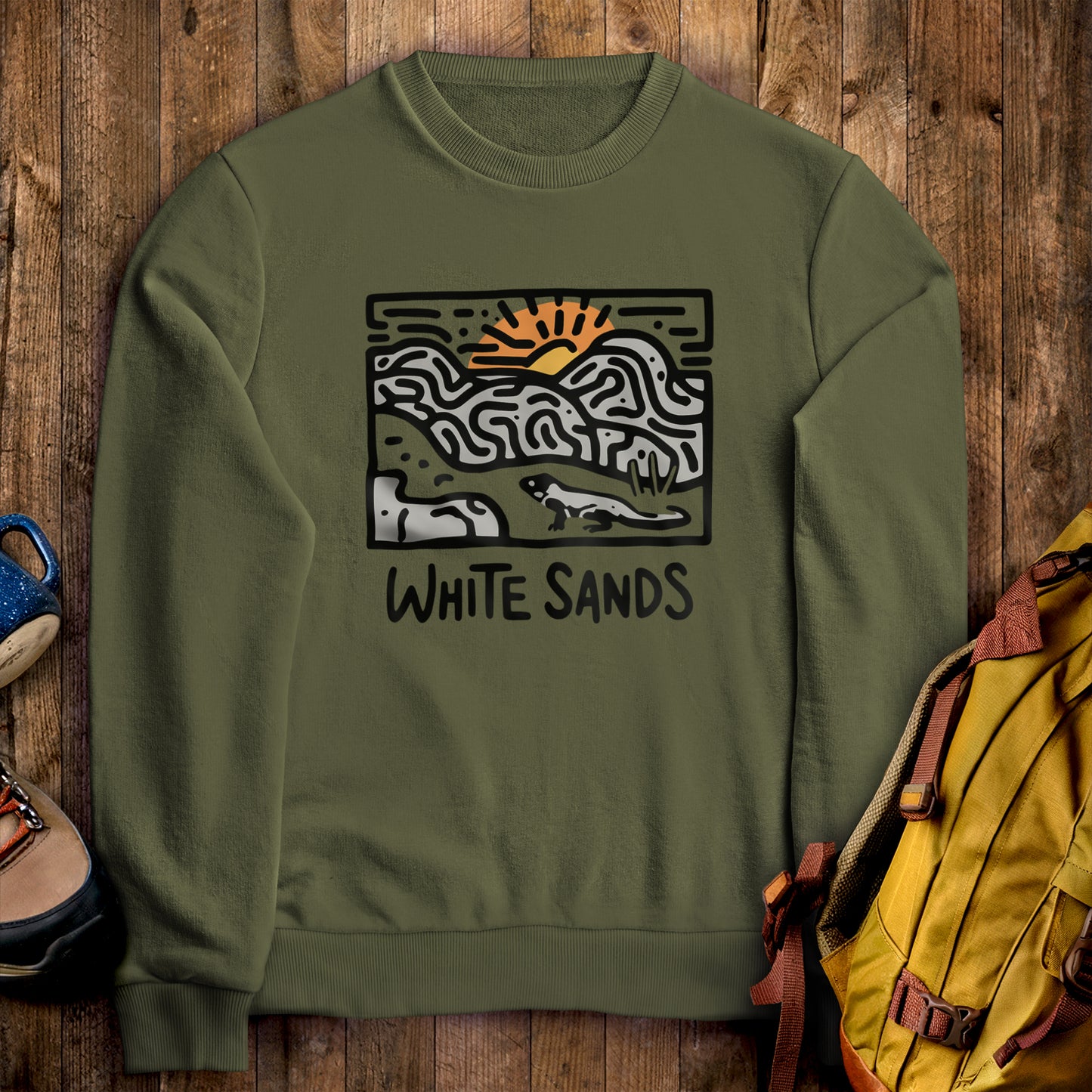 White Sands National Park Crewneck Sweatshirt Military Green Adventure and Outdoors Themed Sweatshirt