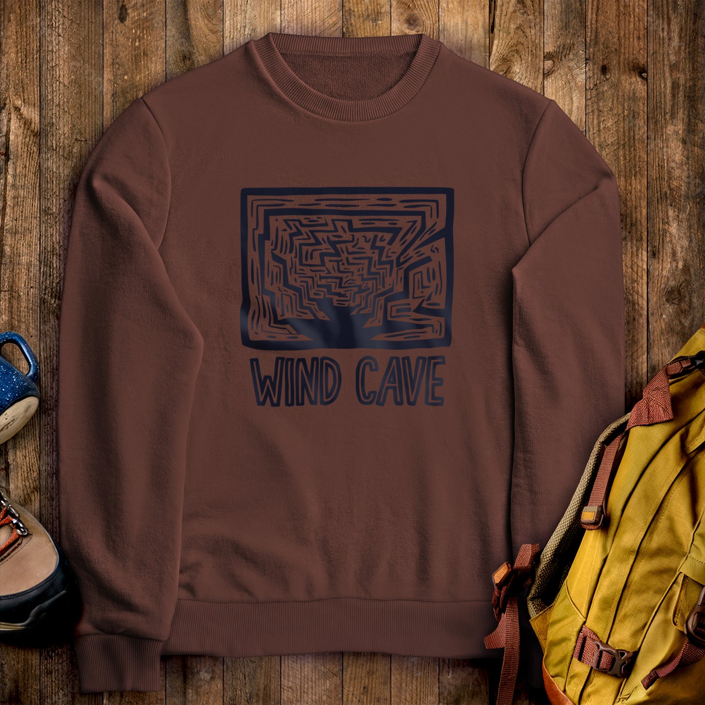 Wind Cave National Park Crewneck Sweatshirt Cocoa Adventure and Outdoors Themed Sweatshirt