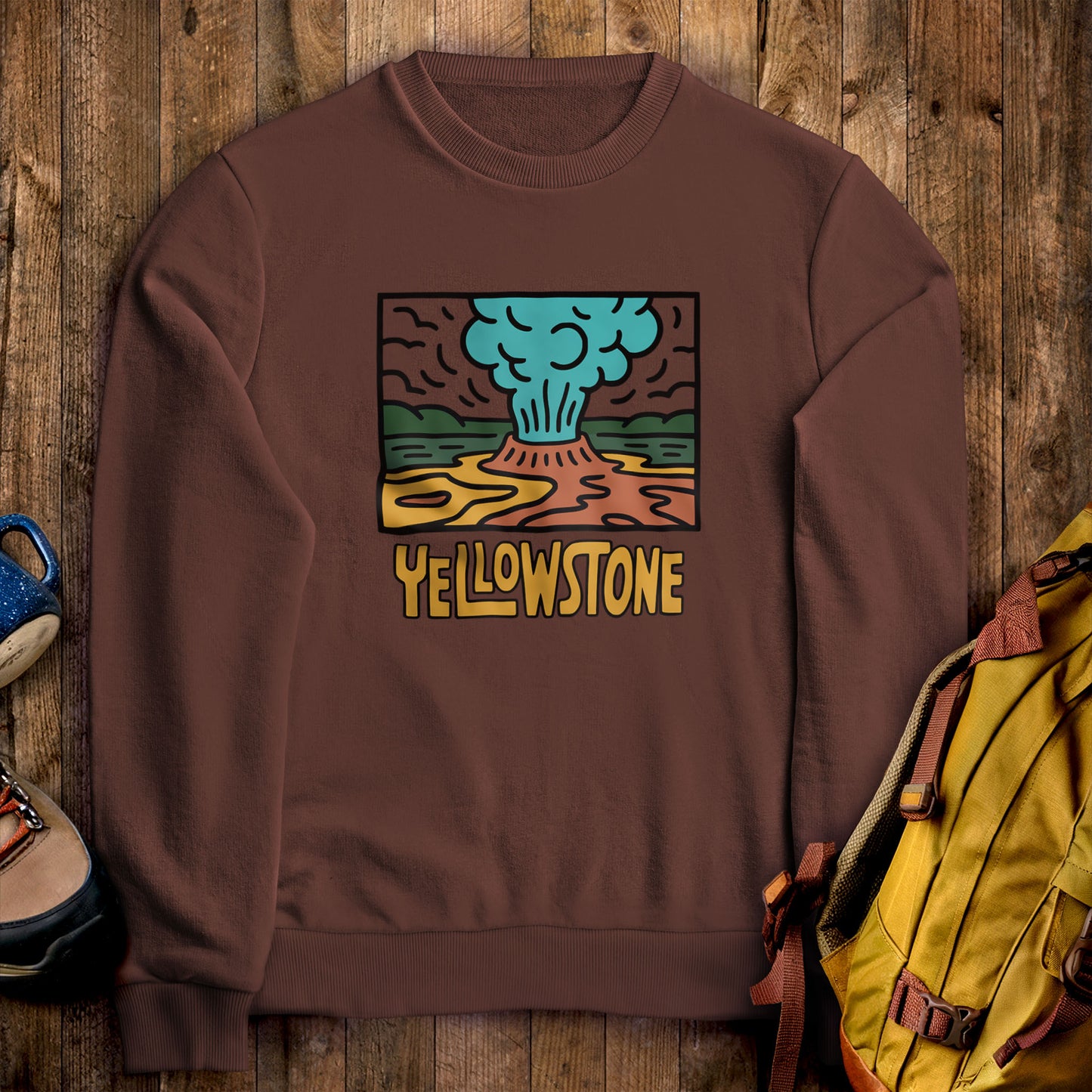 Yellowstone National Park Crewneck Sweatshirt Cocoa Adventure and Outdoors Themed Sweatshirt