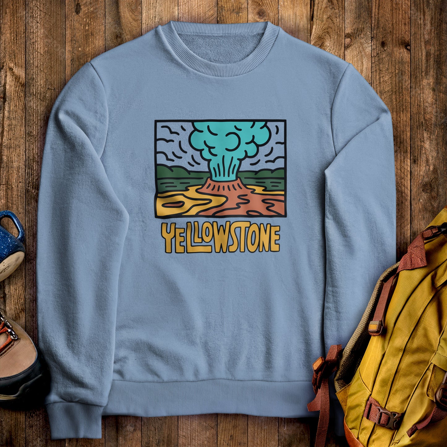 Yellowstone National Park Crewneck Sweatshirt Stone Blue Adventure and Outdoors Themed Sweatshirt