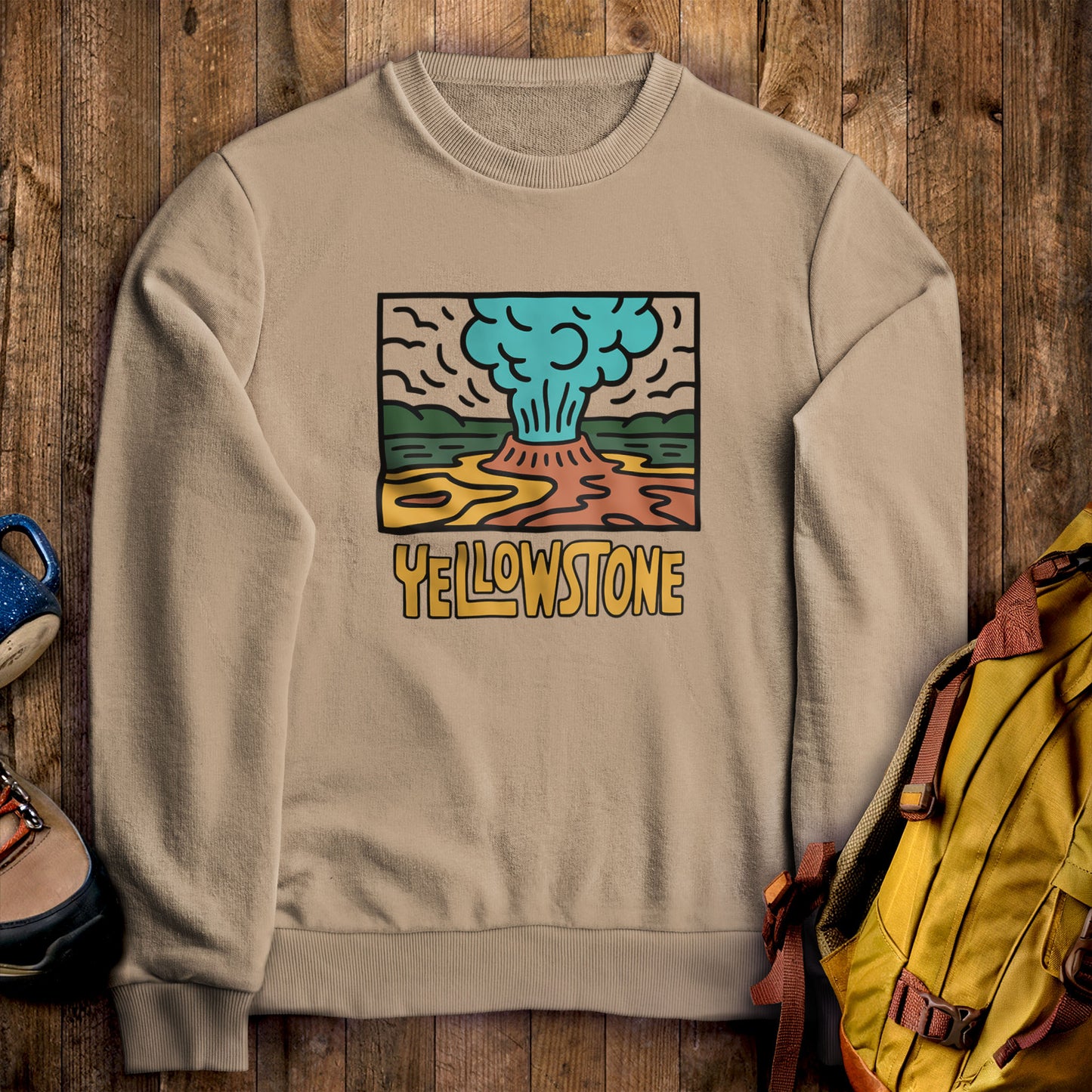 Yellowstone National Park Crewneck Sweatshirt Sand Adventure and Outdoors Themed Sweatshirt