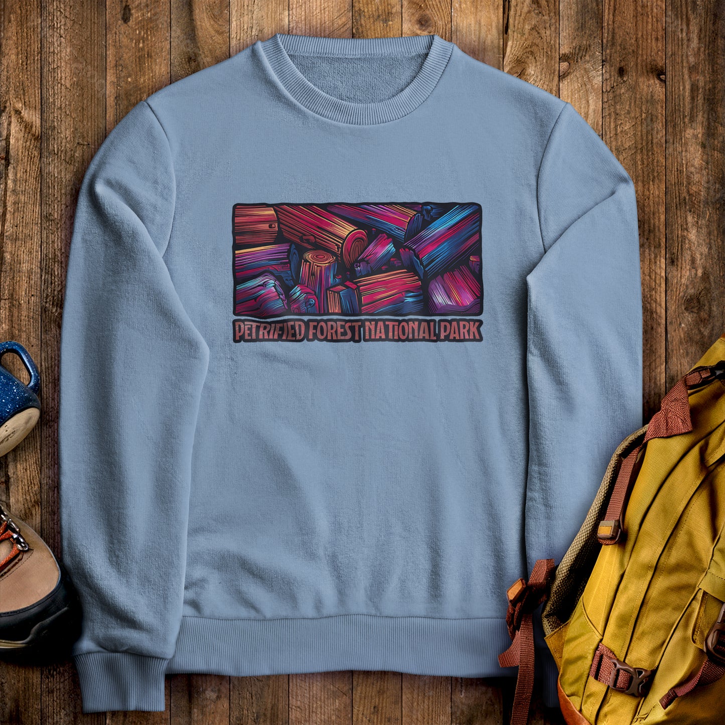 Petrified Forest National Park Crewneck Sweatshirt Stone Blue Adventure and Outdoors Themed Sweatshirt